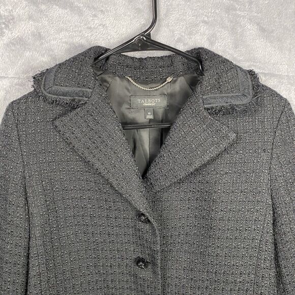 Women's Talbots Black Textured Tweed Jacket Size 10 Career Preppy Old Money - Picture 2 of 9